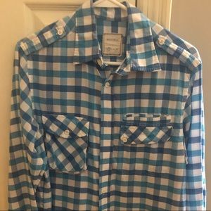 Billy Reid blue/white check button down LS size M